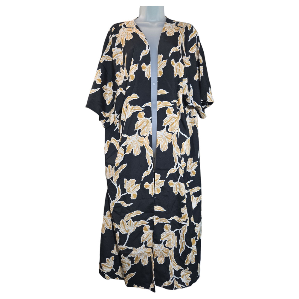 Anthropologie Madison Du Soir Women SM/MED Black Kimono Long Robe NO BELT Lounge